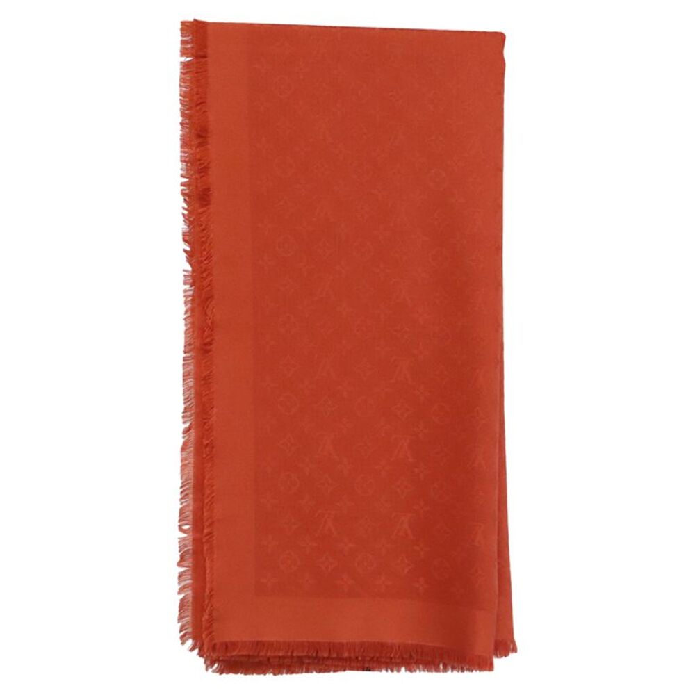 Louis Vuitton Monogram Fringed Scarf in Orange Silk